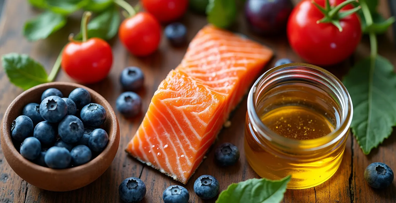 Arrangement de superaliments canadiens sur une table en bois naturel