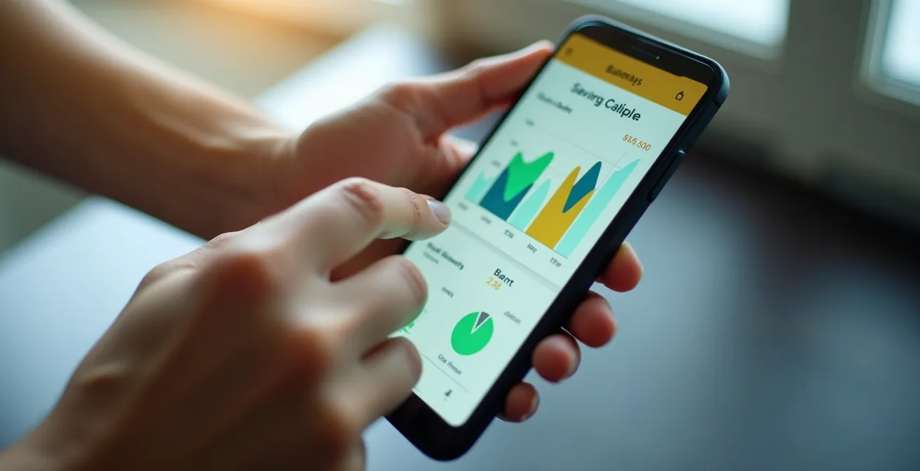 Gros plan sur des mains configurant un virement automatique sur une application bancaire mobile