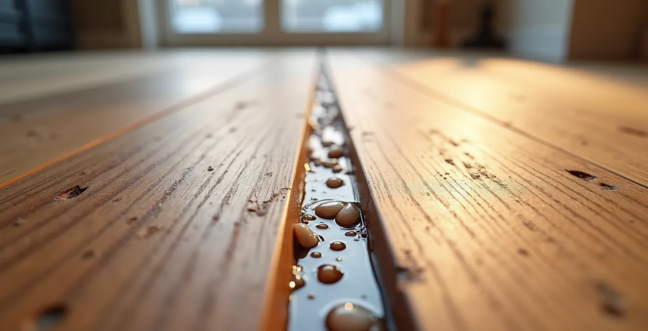 Comparaison visuelle d'un plancher de bois avec finition huilée à gauche et vernie à droite montrant la différence de texture