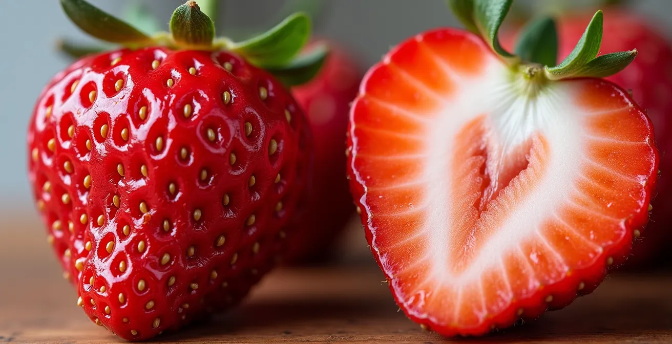 Comparaison visuelle entre fraises du Québec et de Californie montrant les différences de couleur et texture