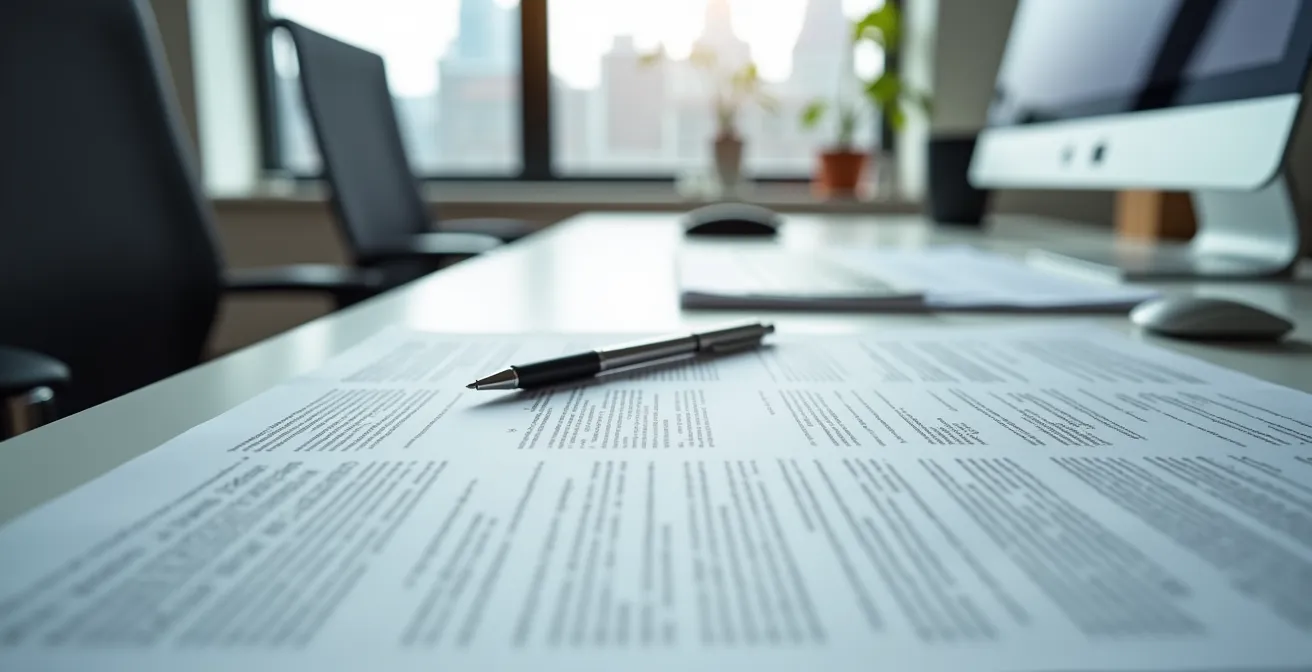 Bureau avec documents d'assurance et écran montrant des graphiques comparatifs