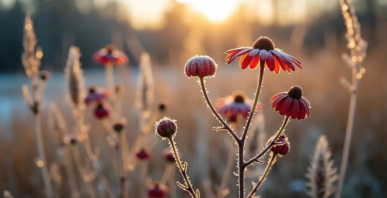 Jardin québécois avec plantes indigènes en floraison montrant la diversité végétale adaptée aux zones 4 et 5