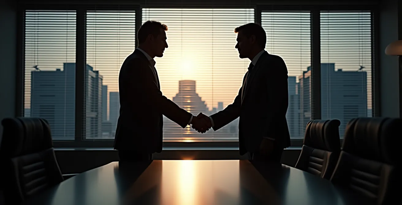 Discussion professionnelle dans une salle de réunion avec vue sur Québec