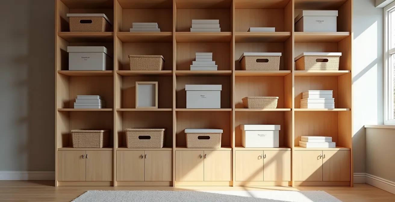 Système de rangement vertical du sol au plafond dans un condo canadien moderne